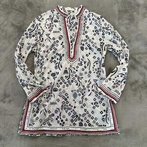 Tory Burch Tunic Blouse Women's size 8 100% Cotton Sequins Eye Top Shirt